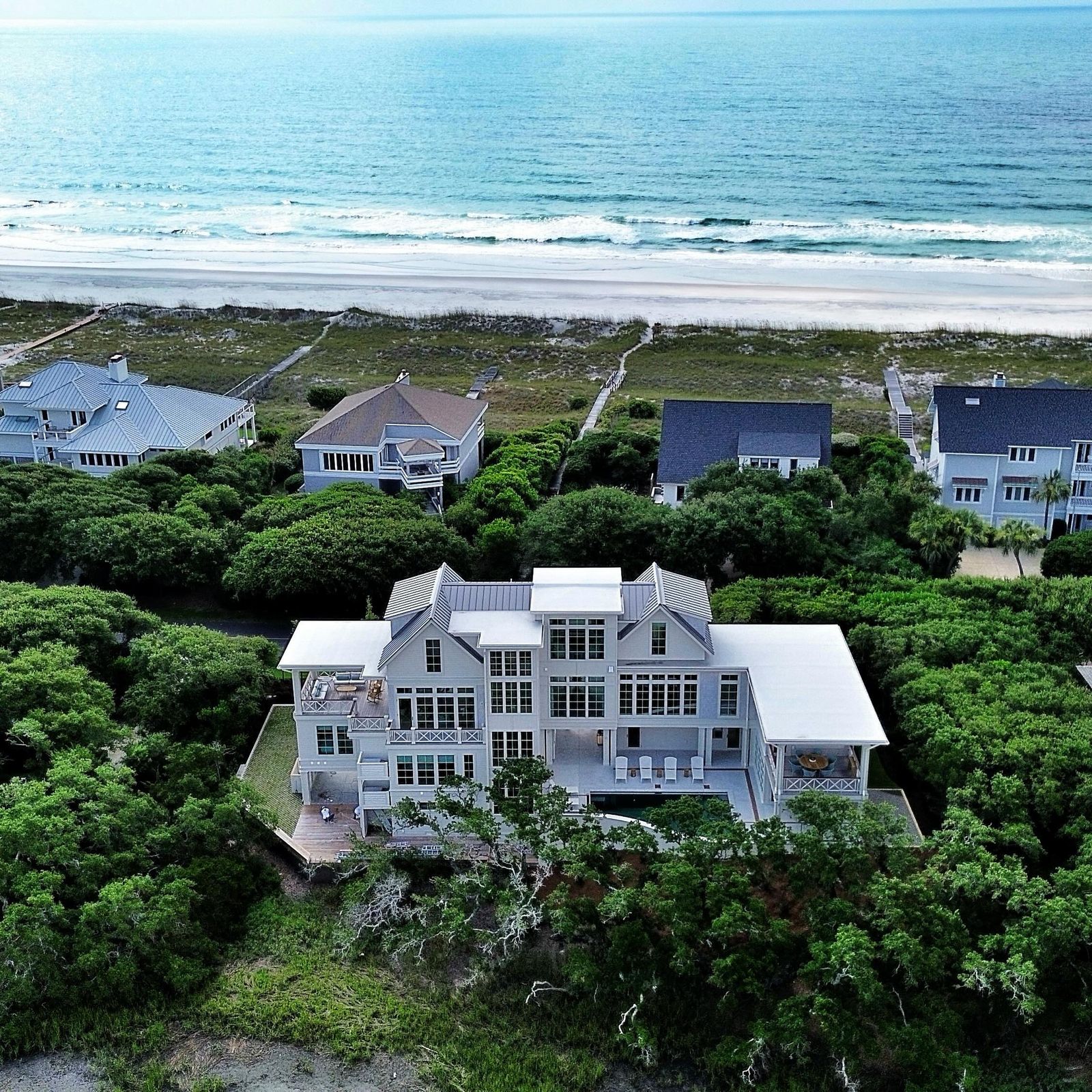 Aerial view of the residence with the Atlantic Ocean beyond